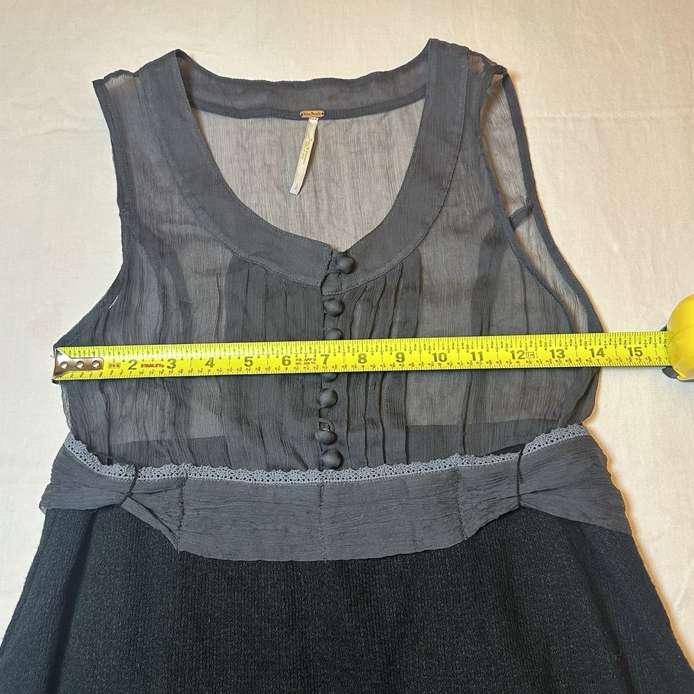 Free People Vintage Y2K Retro Babydoll Sleeveless Mini Black/Gray Dress Silk 4 - Picture 7 of 10